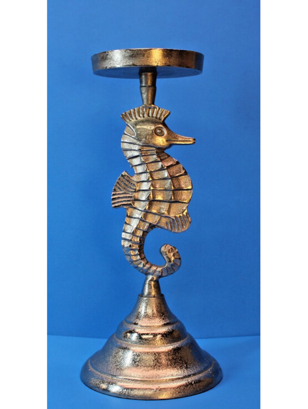 11" Privilege Interntl Aluminum w Silver Finish Seahorse Candlestick Nautical
